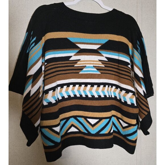 Wrangler Womens Aztec Black Beauty Boxy Poncho Sweater Western NWOT - Picture 5 of 6